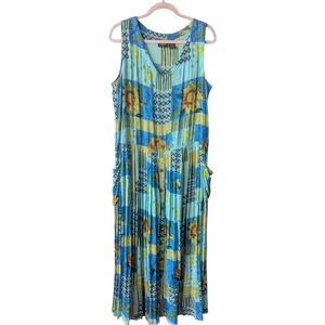 Bila Colorful Patchwork Vintage Long Summer Dress Women's Size Large Pockets